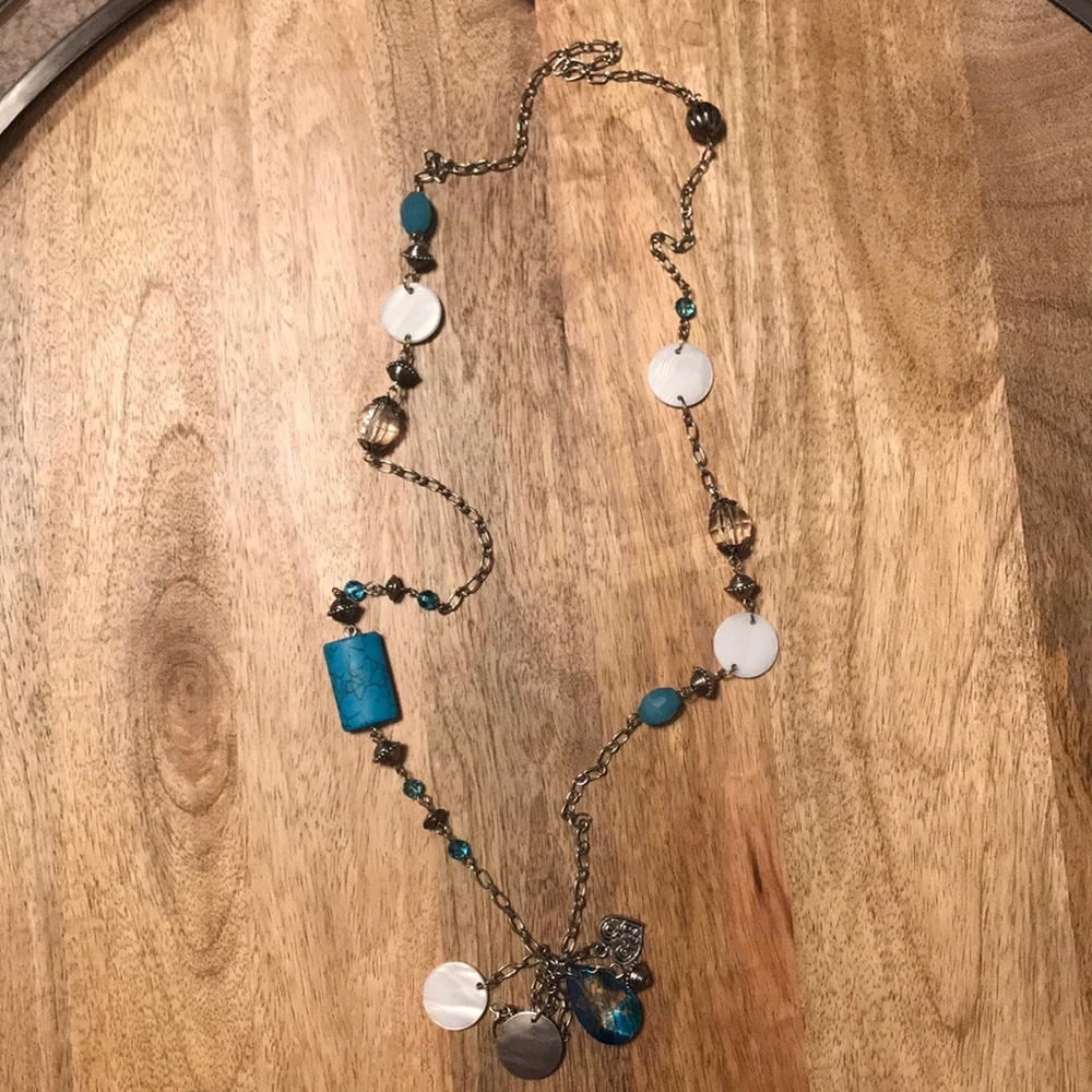 Eclectic Teal, Silver, & White Chain Necklace